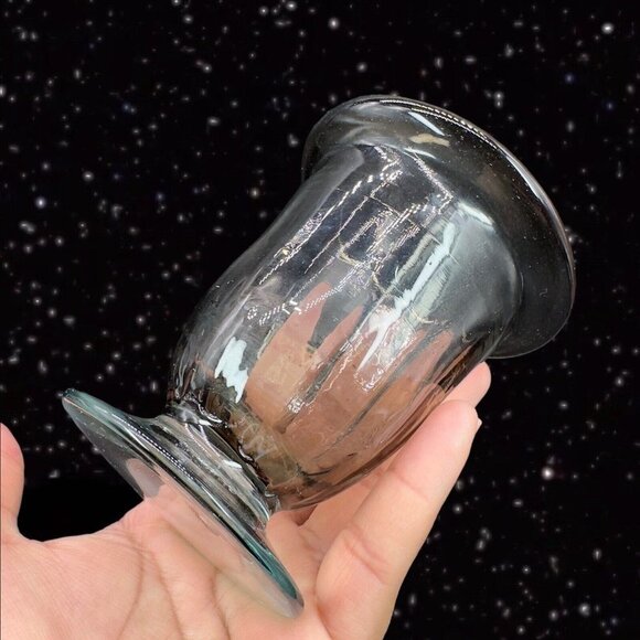 Hand Blown Art Glass Vase Bowl With Applied Base Clear Smokey Gray Black 4”T - Picture 3 of 15